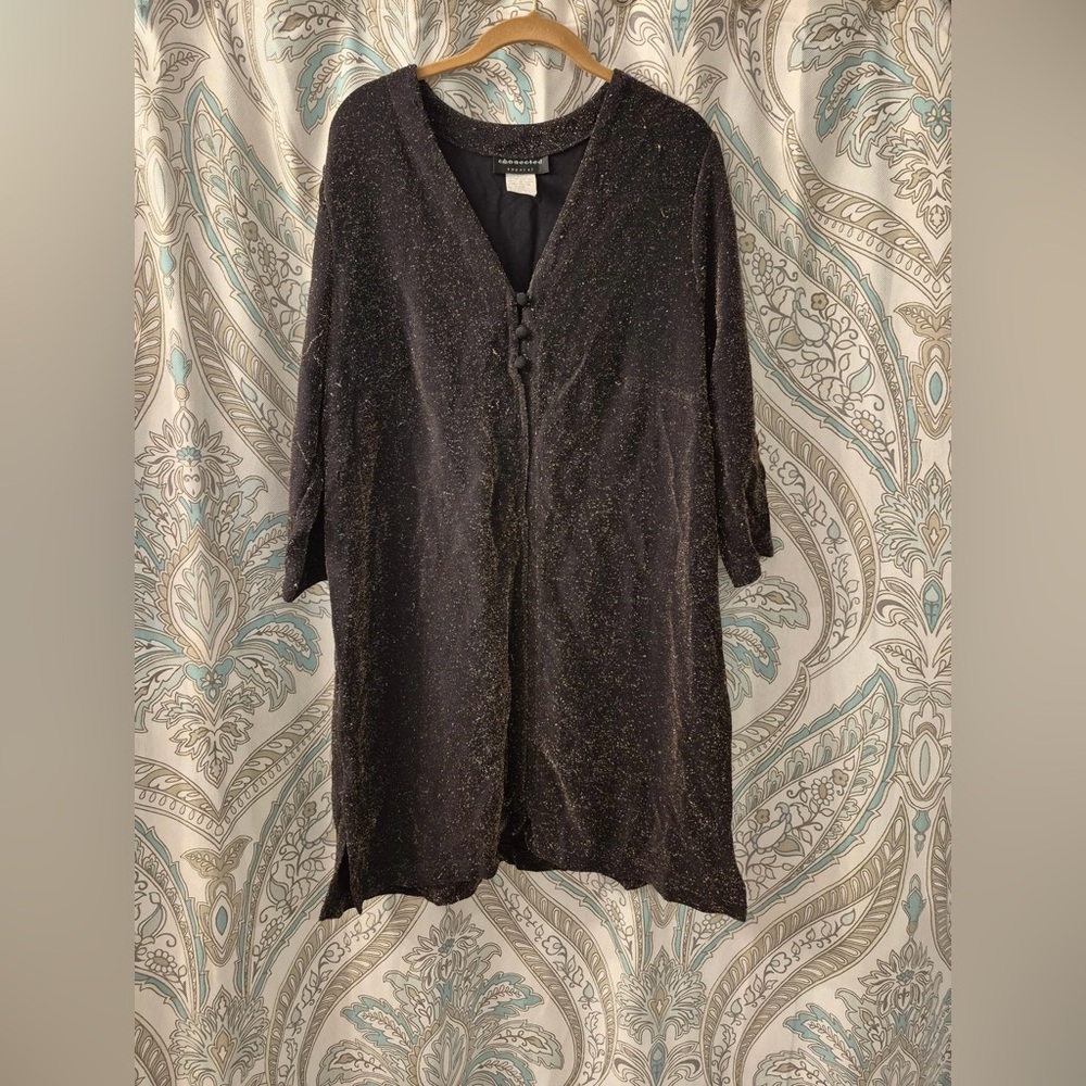 Connected Apparel Black with Gold Glitter 3/4 Sleeve Midi Dress